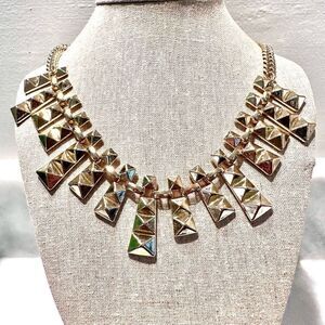 Anthropologie Gold-Tone Pyramid Bar Stud Bib Chain Statement Necklace